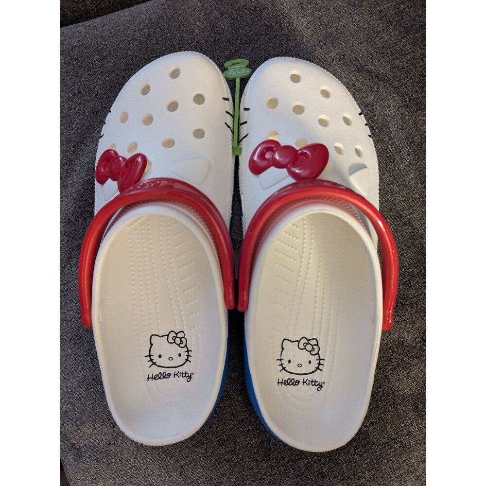Hello Kitty Crocs Classic Clog Shoes Size M11 White/Red With Bow Design